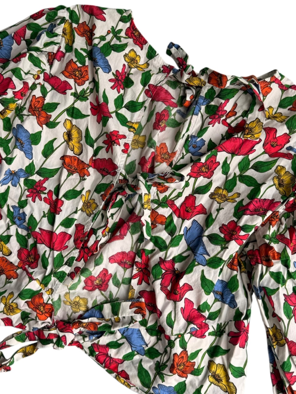ZARA Basic Tie-Back Floral Puff Sleeve Top XL - Picture 8 of 9